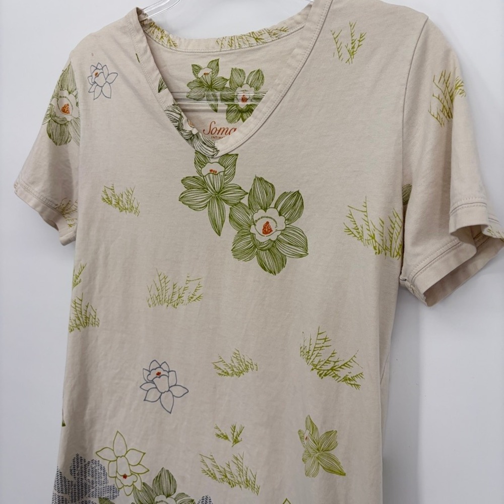 Soma Intimates Cotton Sleepshirt Womens Small Ivory Green Floral Nightgown